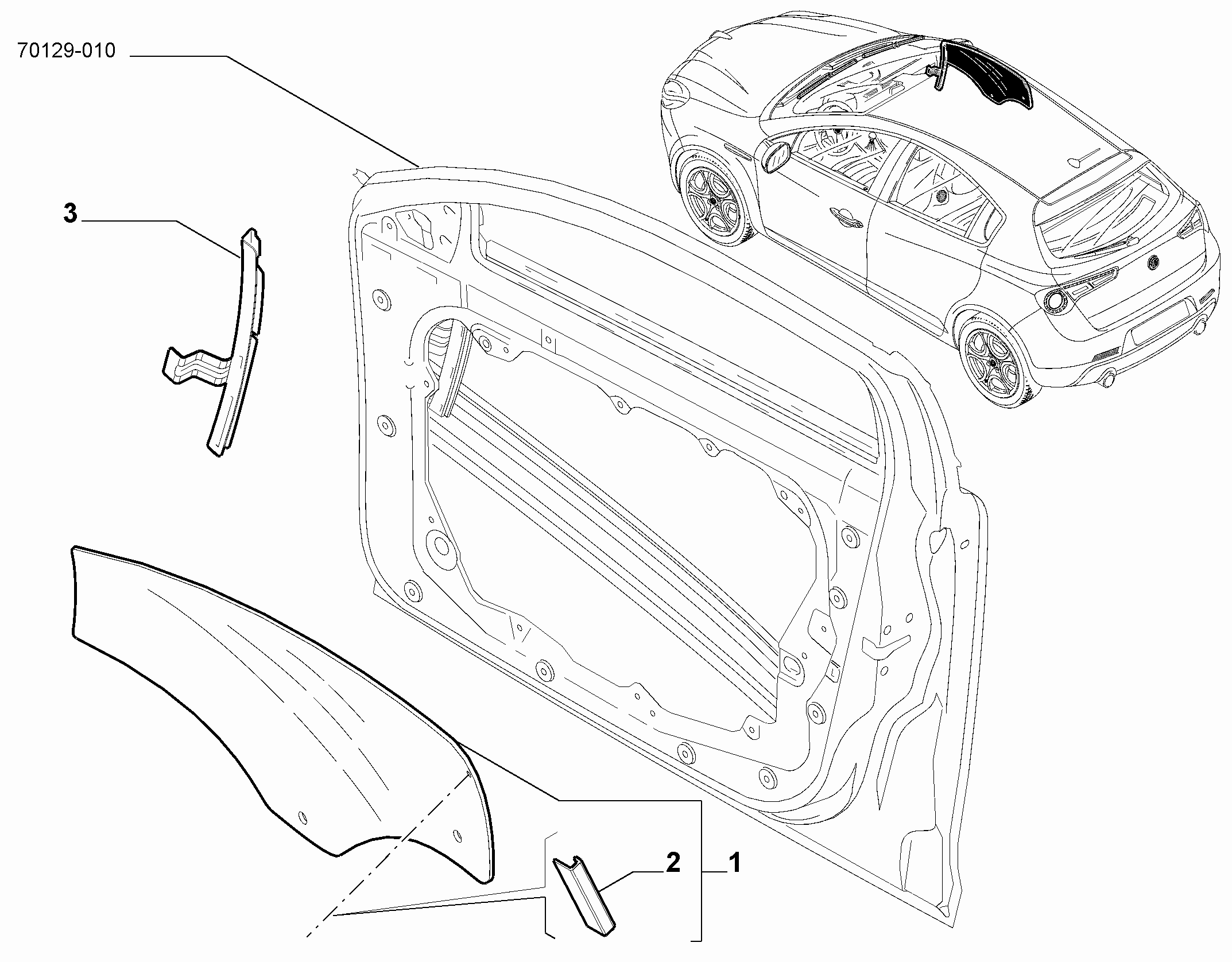 70129-030 FRONT WINDOW AND CHANNEL