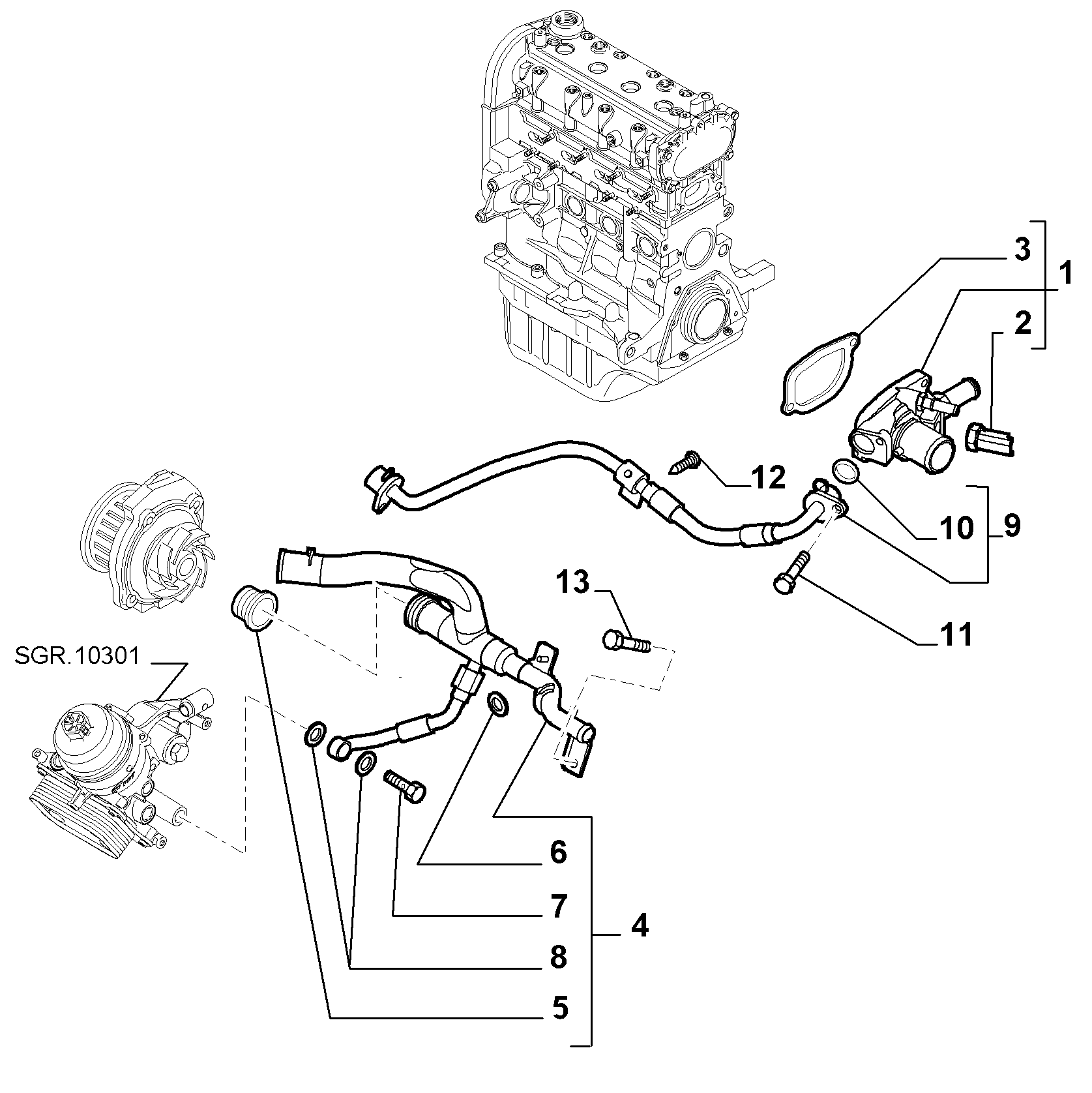 10402-020 THERMOSTAT AND WATER PIPES