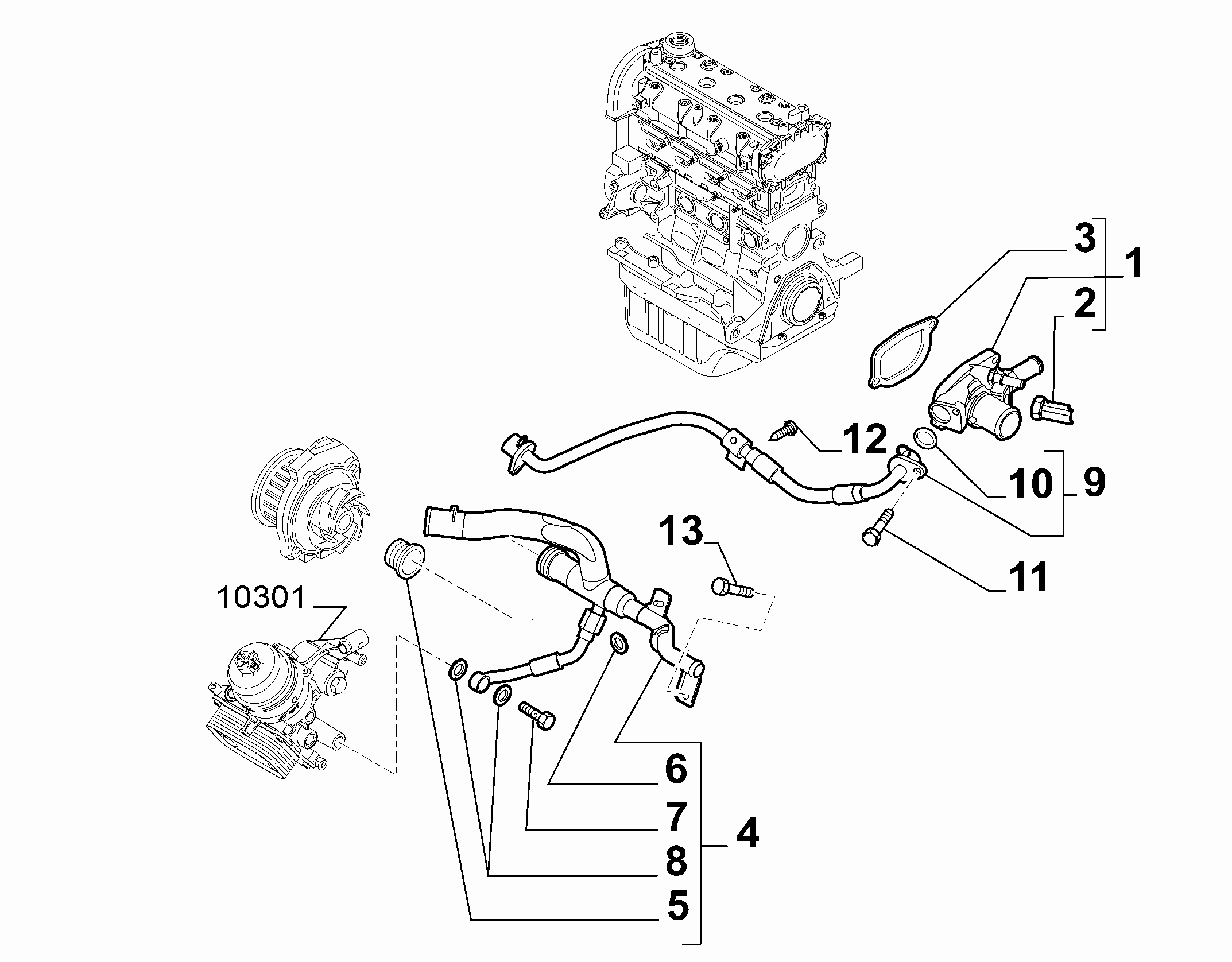 10402-020 THERMOSTAT AND WATER PIPES