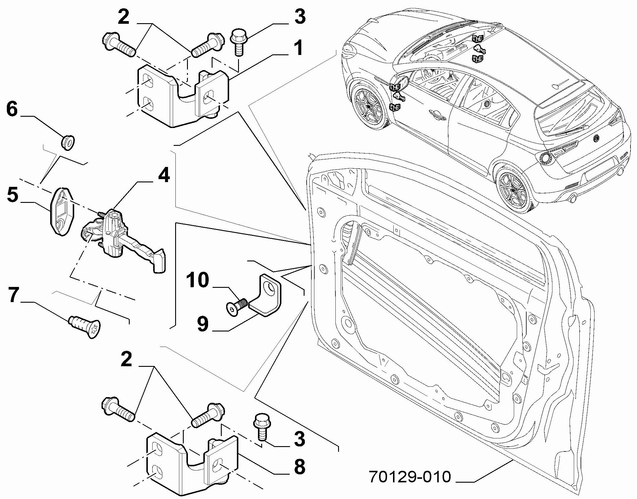70129-020 FRONT SIDE DOOR HINGE AND SCREW
