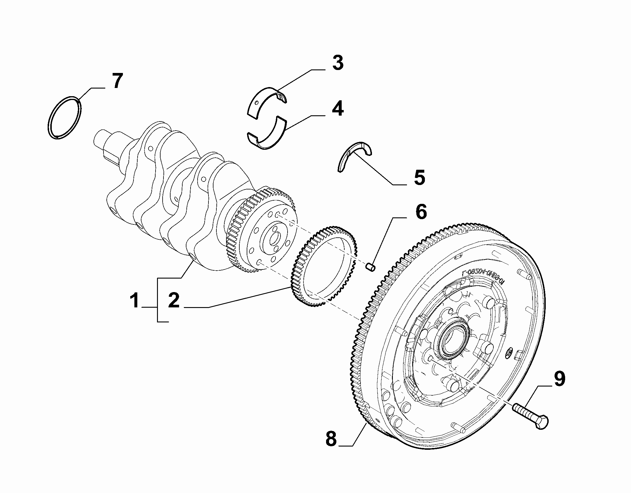 10103-030 CRANKSHAFT, BEARINGS AND FLYWHEEL (CC 0.9)